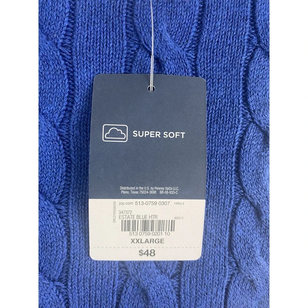 St Johns Bay Crew Neck Pullover Sweater Estate Blue SZ‎ 2XL Super Soft New Tags